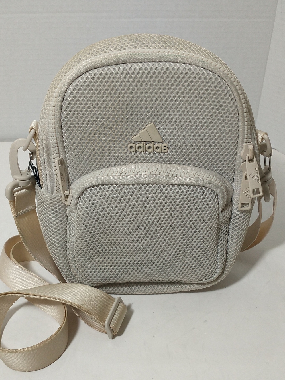 Adidas Air Mesh Mini Backpack, Mesh, Adjustable, Convertible, Crossbody, Beige
